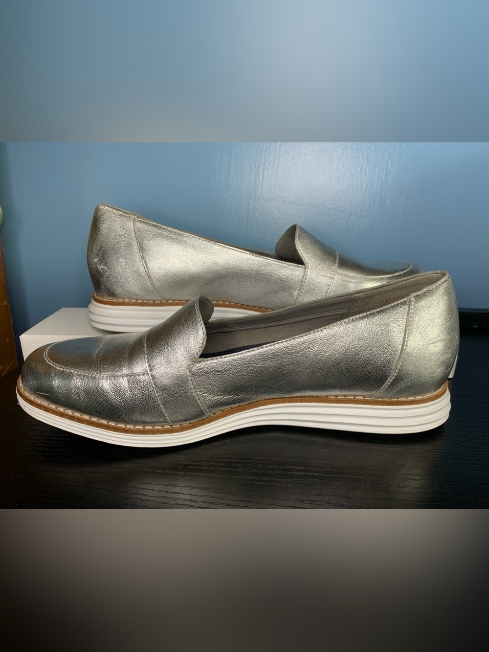 Cole Haan OriginalGrand C-Buckle Silver Metallic Loafers